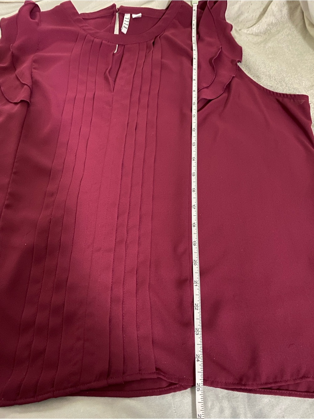 ELLE XXL Magenta Ruffle Sleeve Pleated Blouse Keyhole Back Career Top - Picture 9 of 11